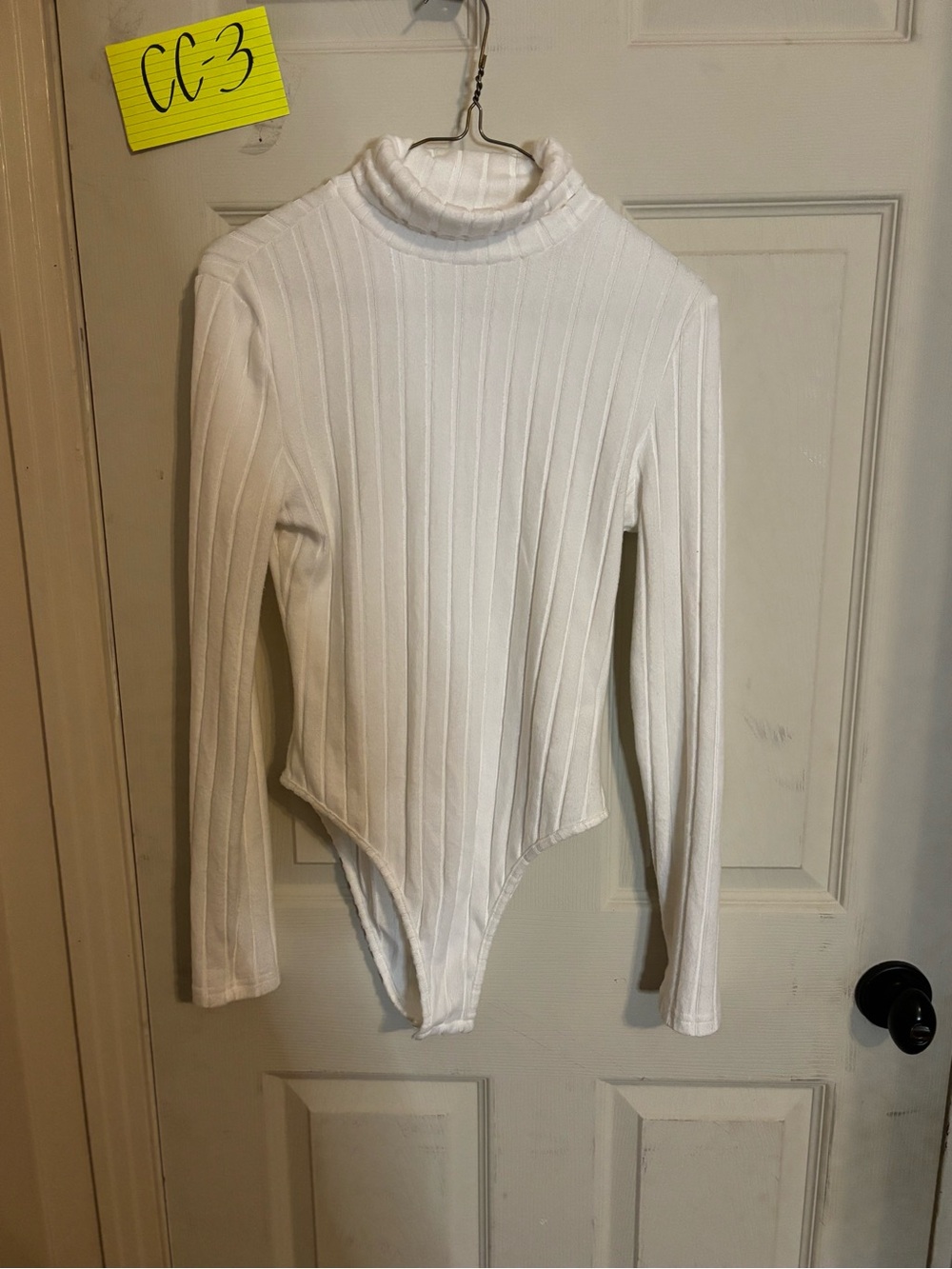 Women's White Ribbed Turtleneck Bodysuit